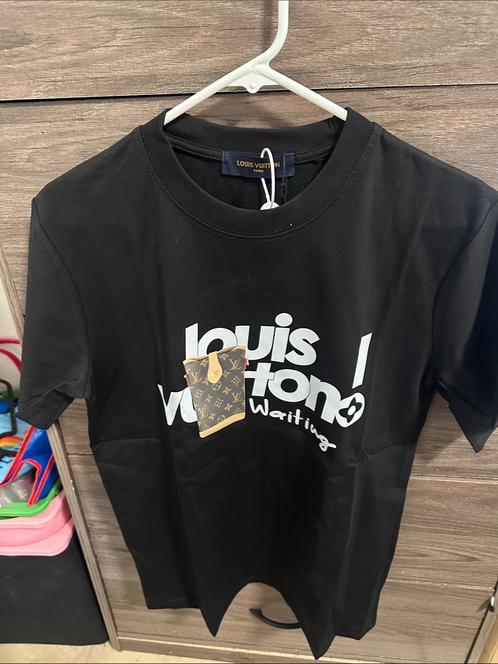 Black T-Shirt with White Logo and Monogram Accent size M